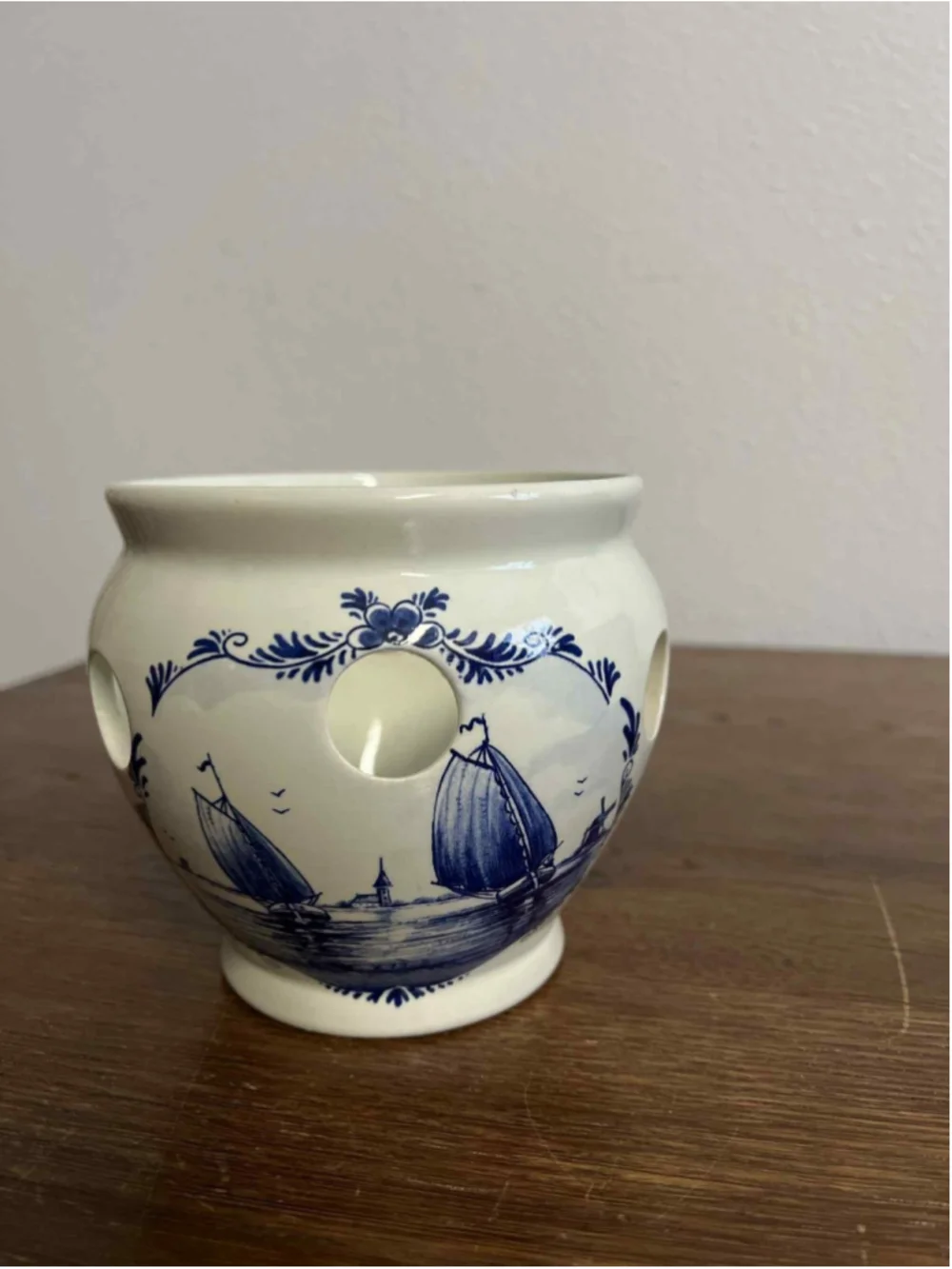 Vintage Delft Blue Hand-Painted Pierced Tulip Vase Candle Holder Delftsche Huys